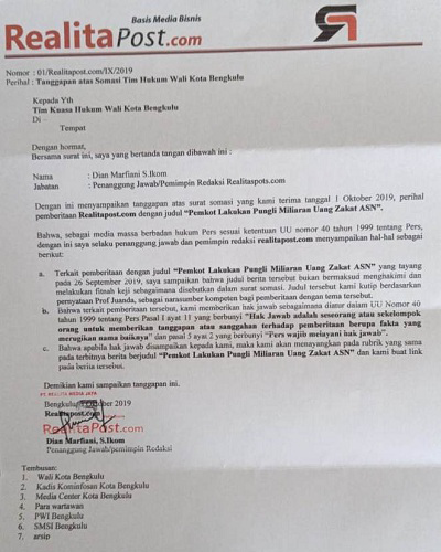 Jawab Somasi Tim Hukum Walikota Realita Post Sampaikan Hak Jawab Garuda Daily